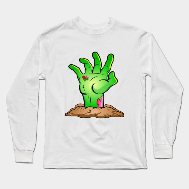 Green Zombie Hand Long Sleeve T-Shirt by Cripta Art